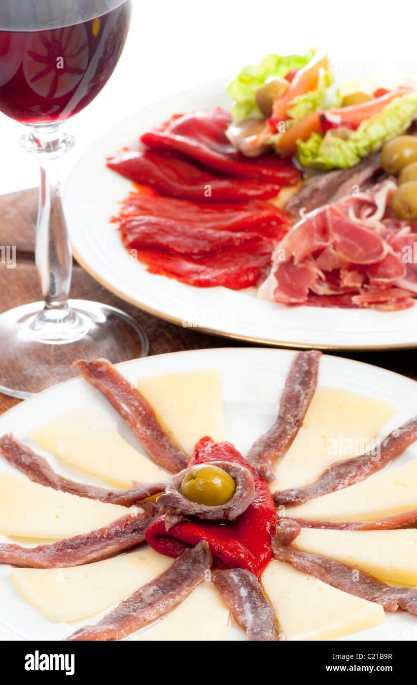 Spanish tapas with red wine Stock Photo Alamy