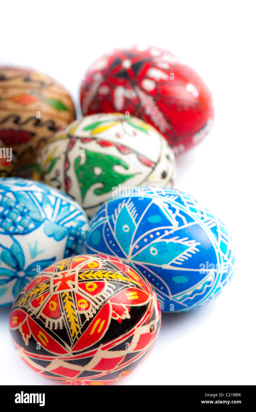 Six differently hand painted Easter eggs from Romania Stock Photo Alamy