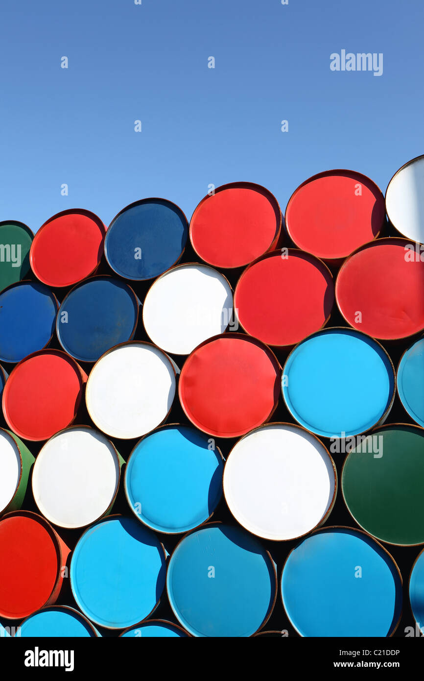 Oil barrels stacked up for cargo Stock Photo