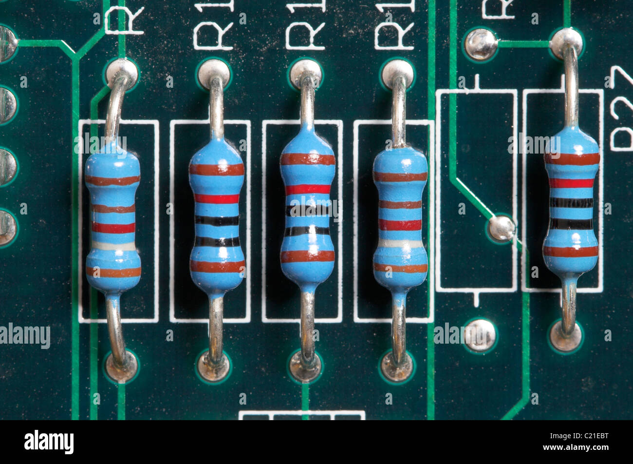 Resistors mounted on a printed circuit board Stock Photo Alamy