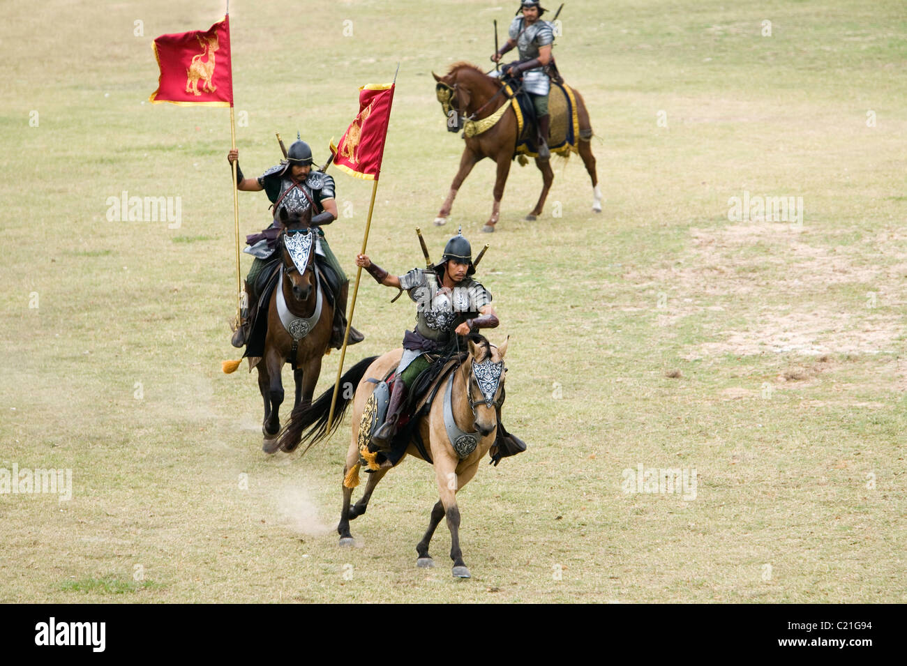 Soldiers on horseback in an ancient war re-enactment during the annual ...