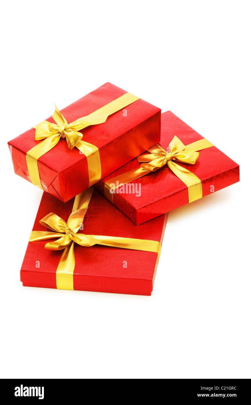 Gift boxes isolated on the white background Stock Photo - Alamy