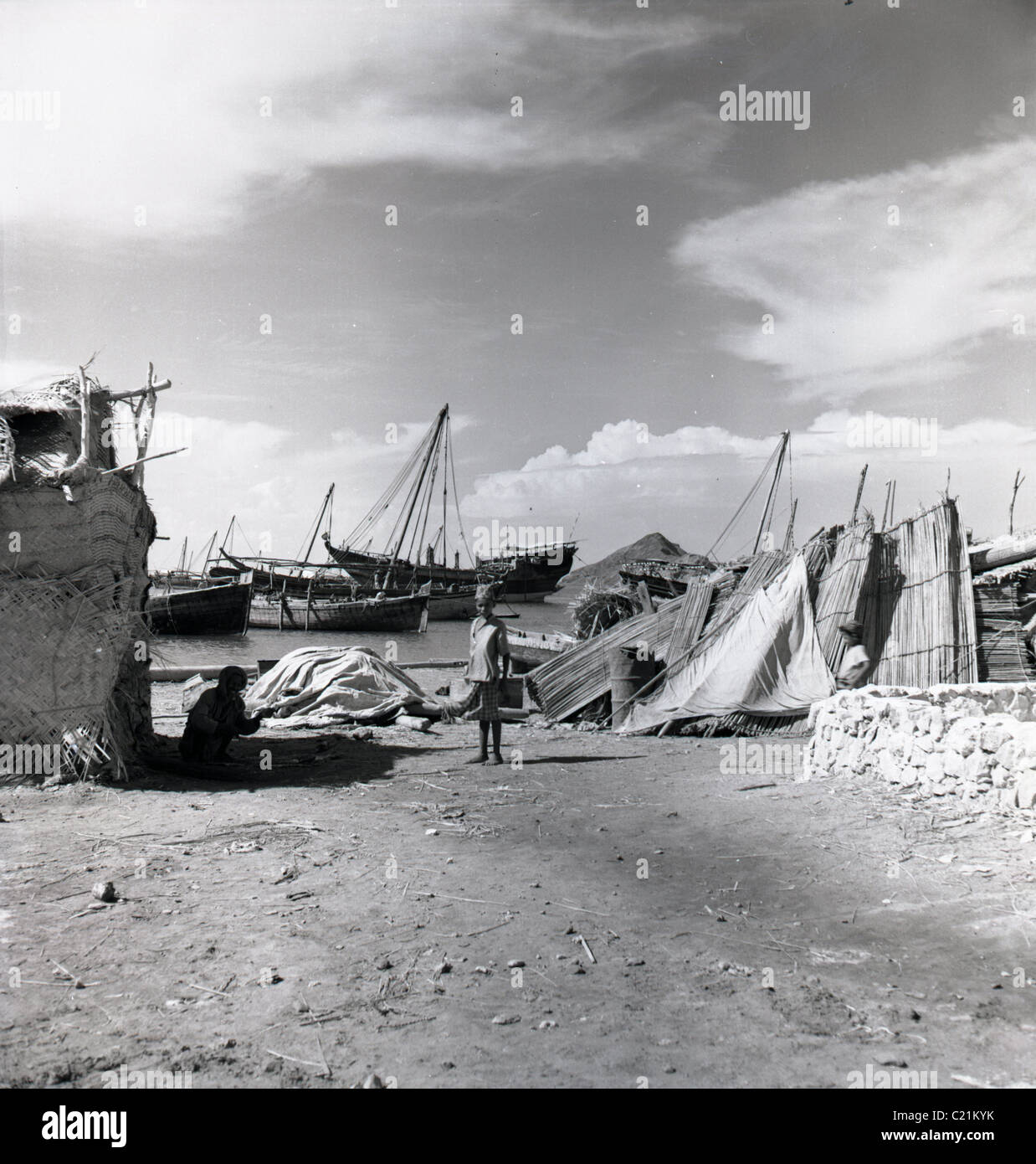 The old harbour, Aden, Yemen in this historical picture from the 1950s. Stock Photo