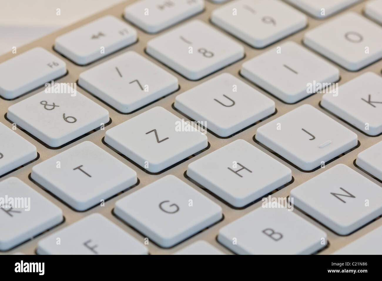 Silver keyboard with white keys middle view Stock Photo