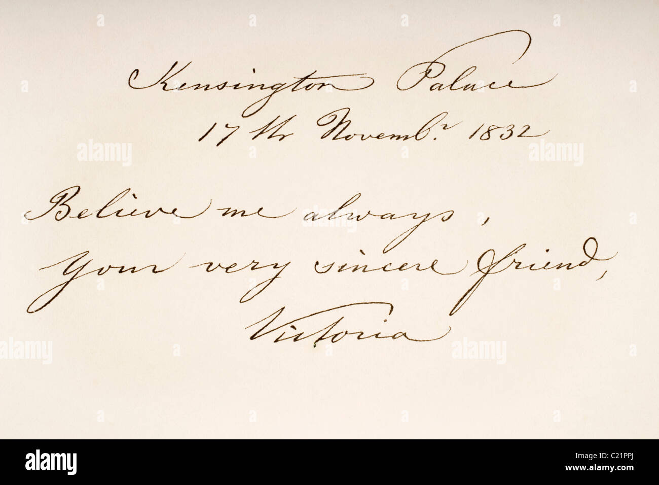 Victoria Maria Louisa Duchess of Kent and Strathearn, 1786 to 1861. Mother of Queen Victoria. Hand writing sample. Stock Photo
