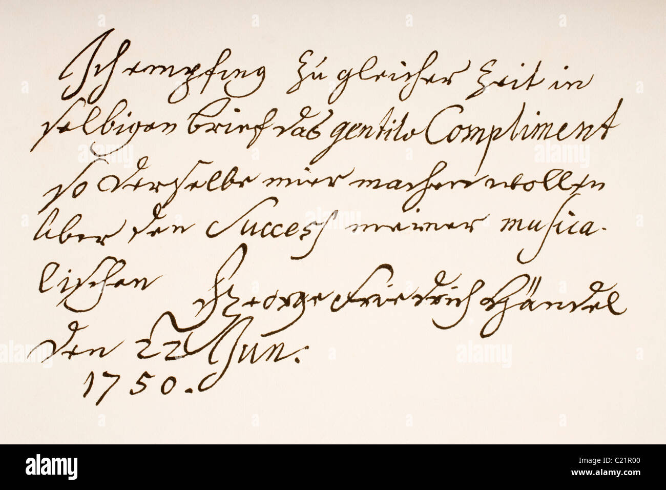 George Frideric Handel or Georg Friedrich Händel, 1685 – 1759. German-British Baroque composer. Hand writing sample. Stock Photo