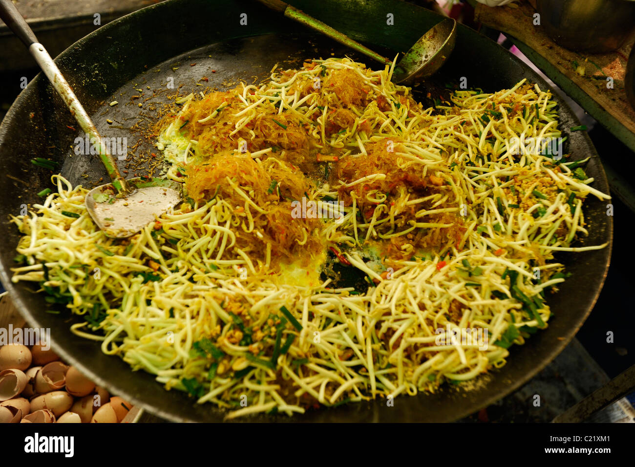 Vermicelli noodle( Wunsen=mung bean noodles) Pad Thai in giant pan