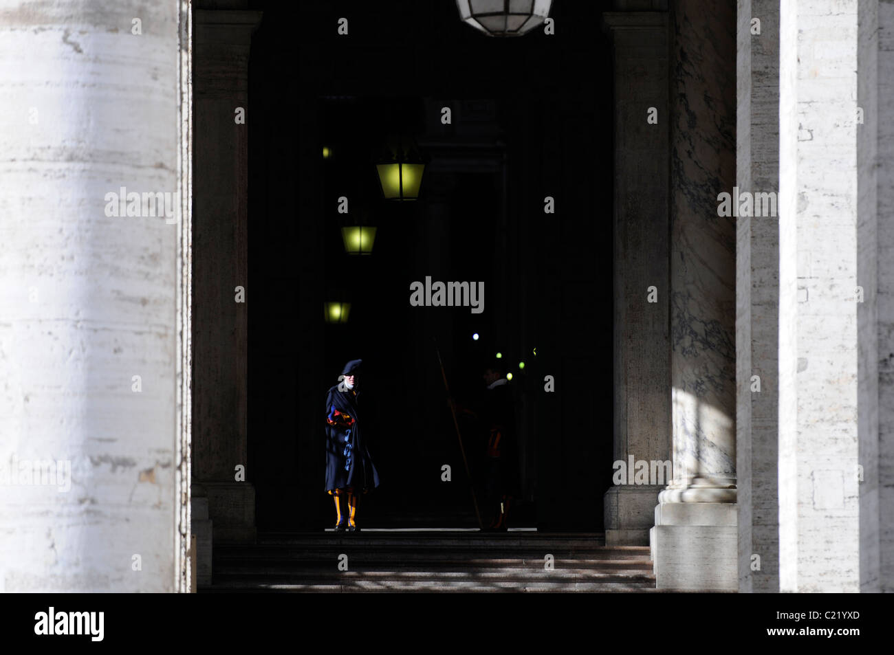 Pontifical Swiss Guard in The Apostolic Palace in Vatican City, Rome Italy. Stock Photo