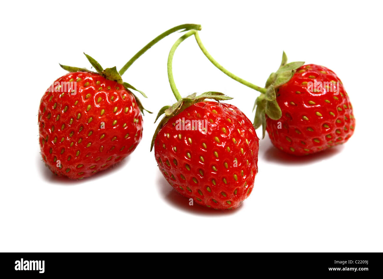 three ripe strawberries isolated on white background Stock Photo - Alamy