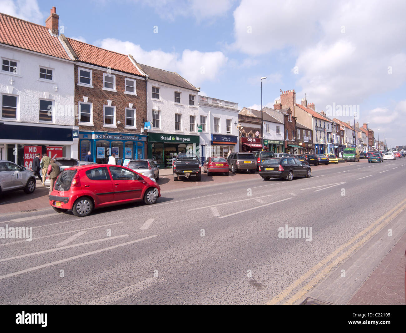 The High Street of the market town of Northallerton North Yorkshire on a sunny spring day Stock
