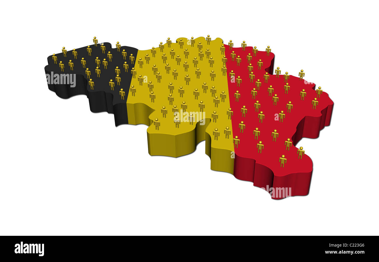 Belgium map flag with many abstract people illustration Stock Photo - Alamy