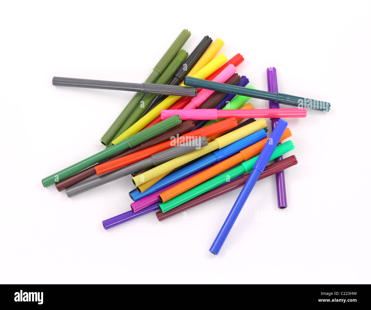 Colorful markers on white background Stock Photo