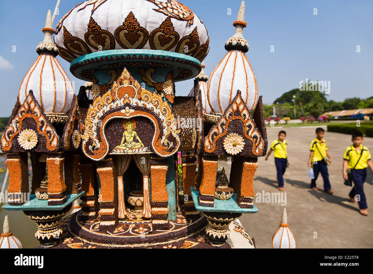 An ornately decorated 'krathong'.  Sukhothai, Sukhothai, Thailand Stock Photo