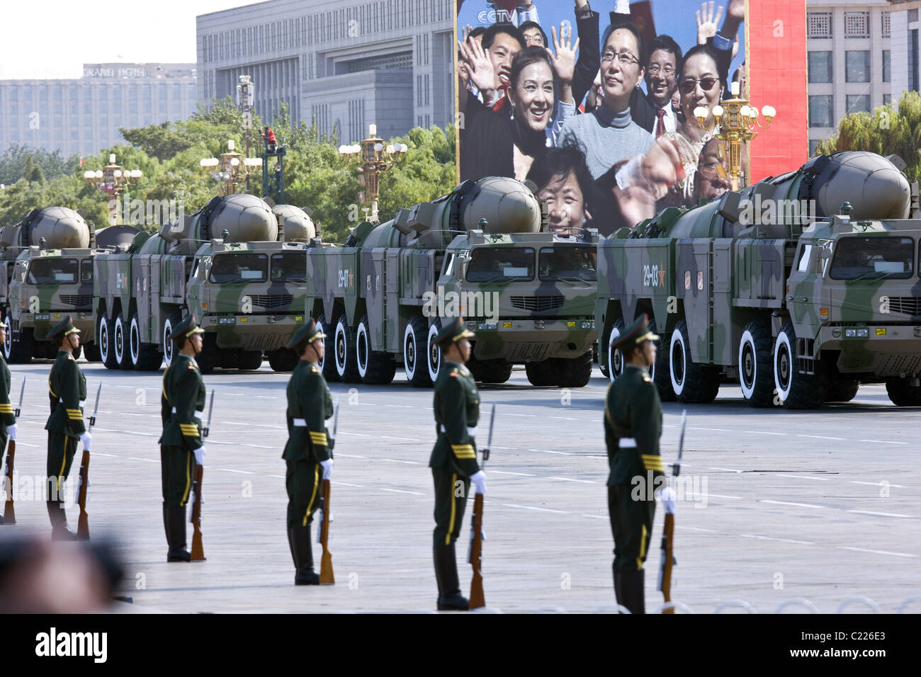 Missiles of the Chinese People`s Liberation Army drive past Tian`anmen ...