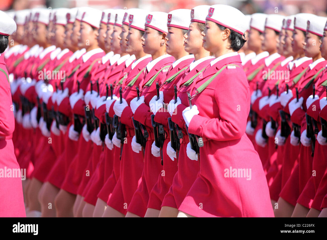 Female members of the Chinese People`s Liberation Army march past Tian ...