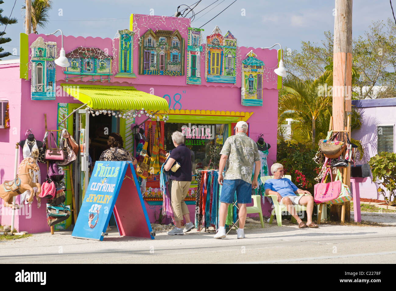Quaint colorful shops on Pine Island Road in Matlacha Florida Stock