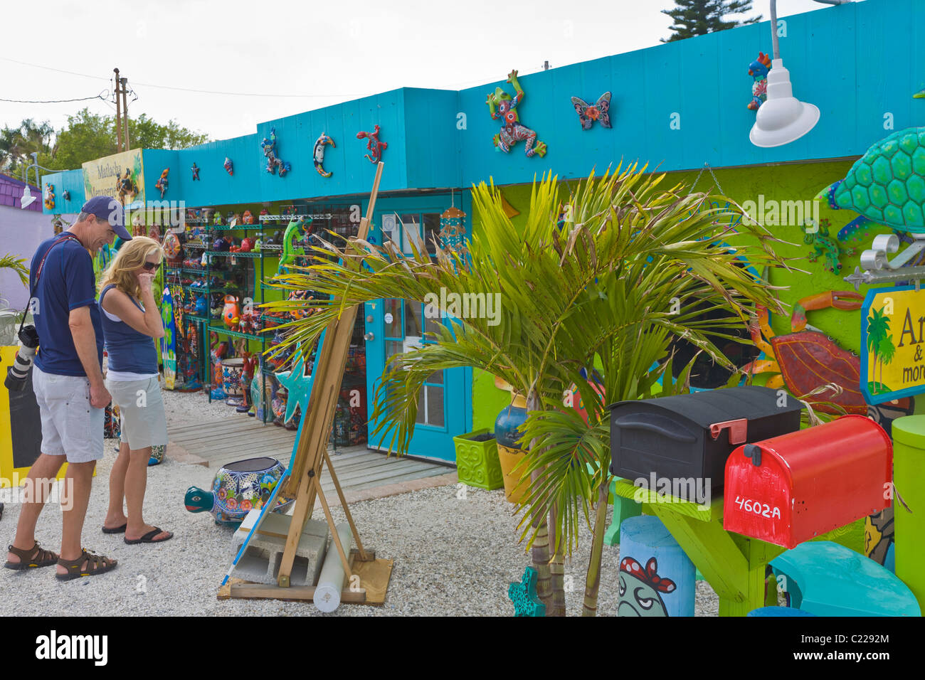 Quaint colorful shops on Pine Island Road in Matlacha Florida Stock