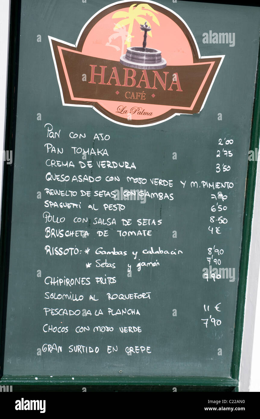Chalkboard Menu written in Spanish Stock Photo Alamy