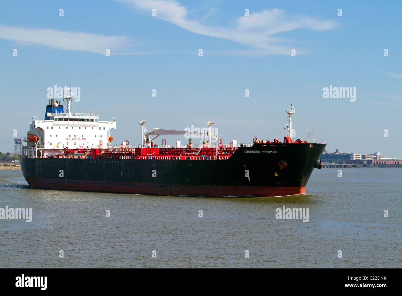 Tanker ship transporting petroleum on the Mississippi River at New Orleans, Louisiana, USA. Stock Photo