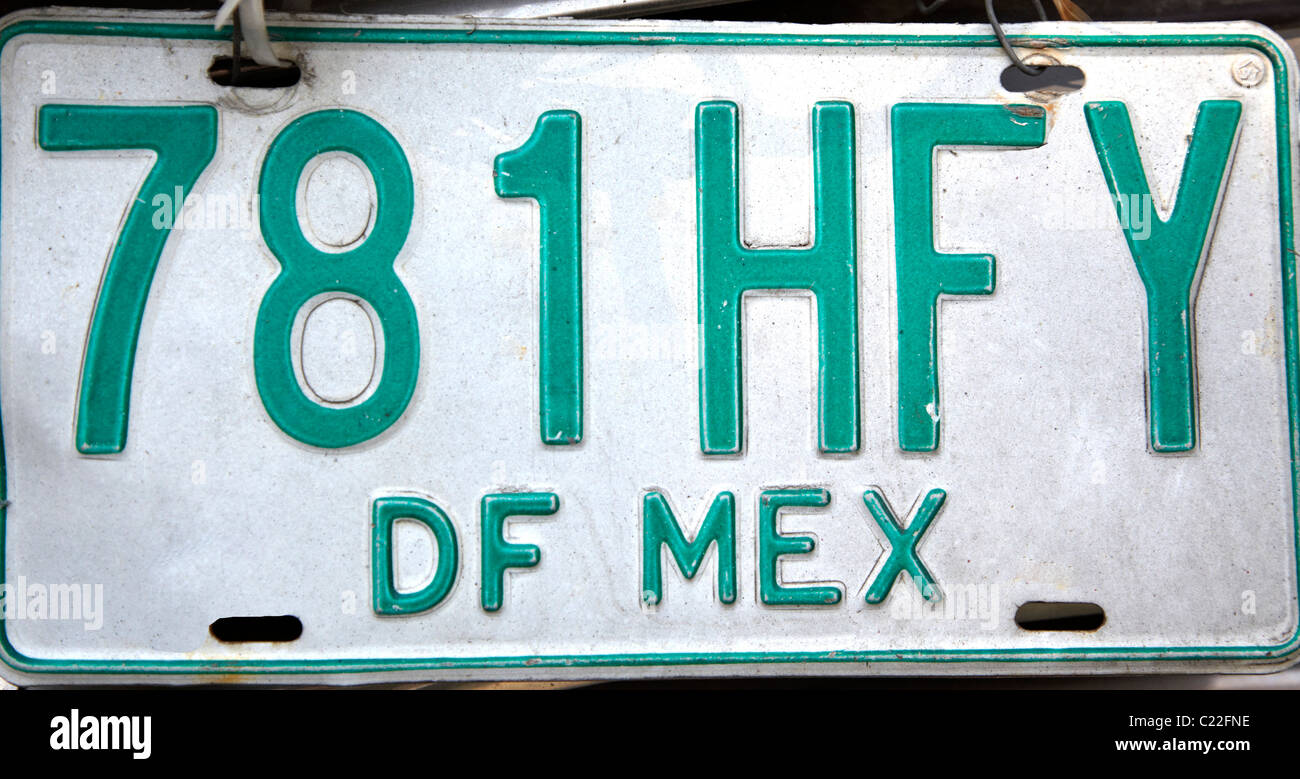 Number Plate On A Classic 40's Plymouth Car Mexico City Stock Photo
