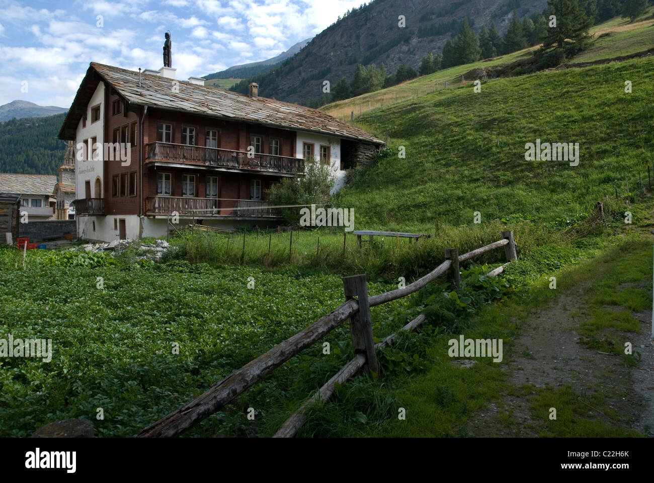 Urban landscape in Saas Grund, Saastal, Valais, Switzerland, Alps Stock Photo