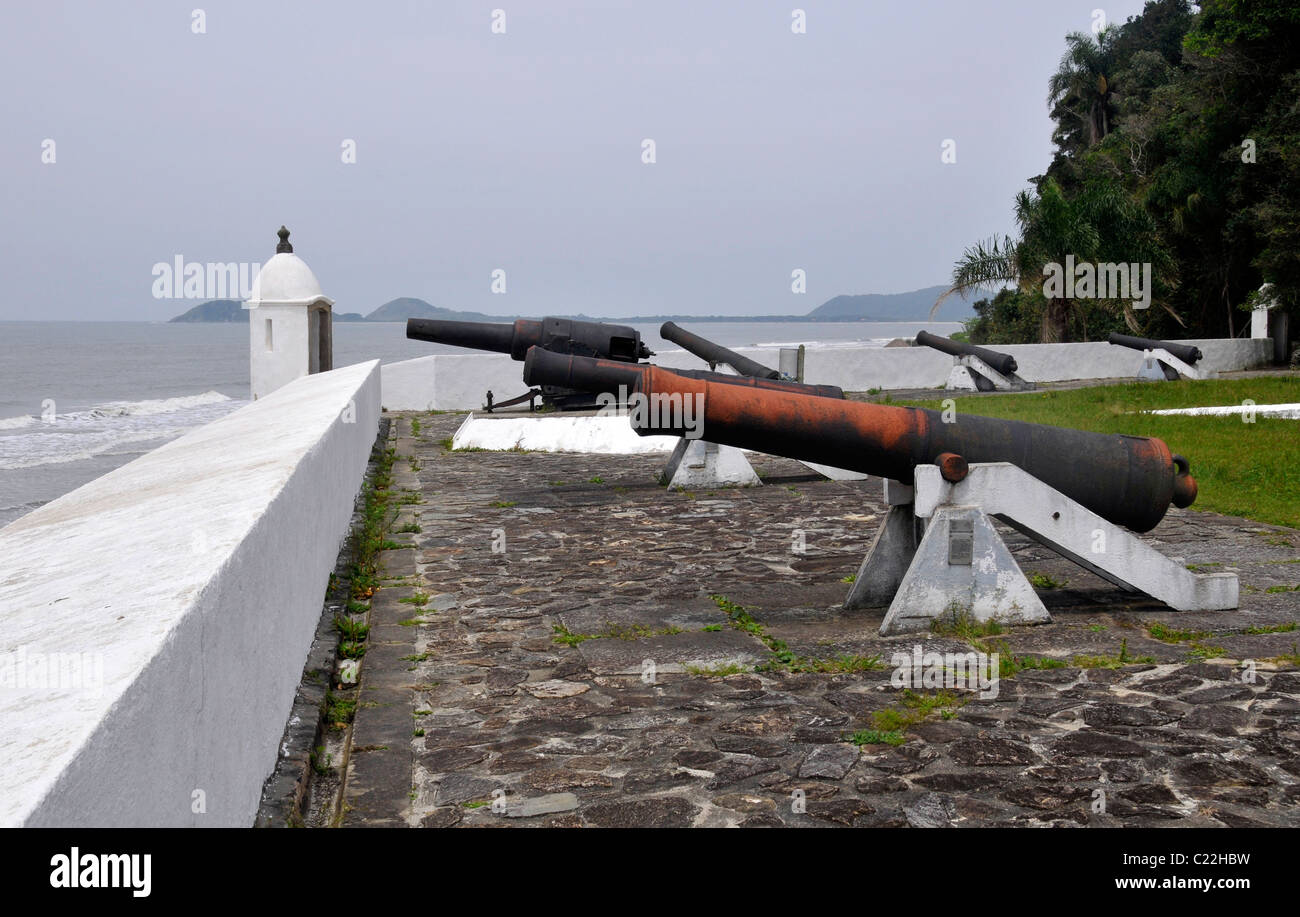 Cannons at Fortress, "Fortaleza de Nossa Senhora dos Prazeres", Mel Island, Paranagua, Parana, Brazil, South Atlantic Stock Photo