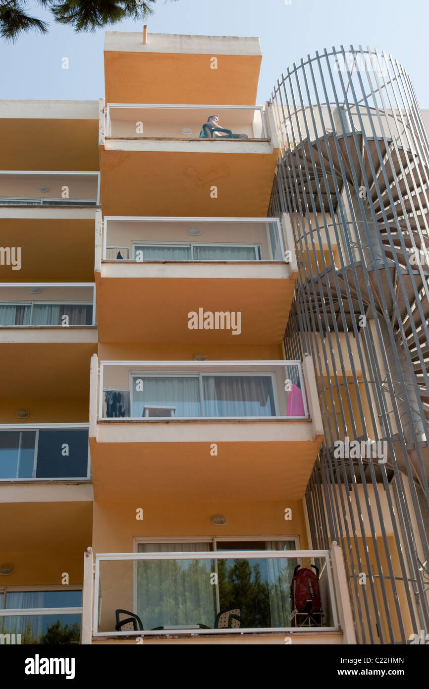 Mass tourism 'Magaluf' intensive hotel building rooms balconies facade Mallorca Majorca Balearic Spain Stock Photo