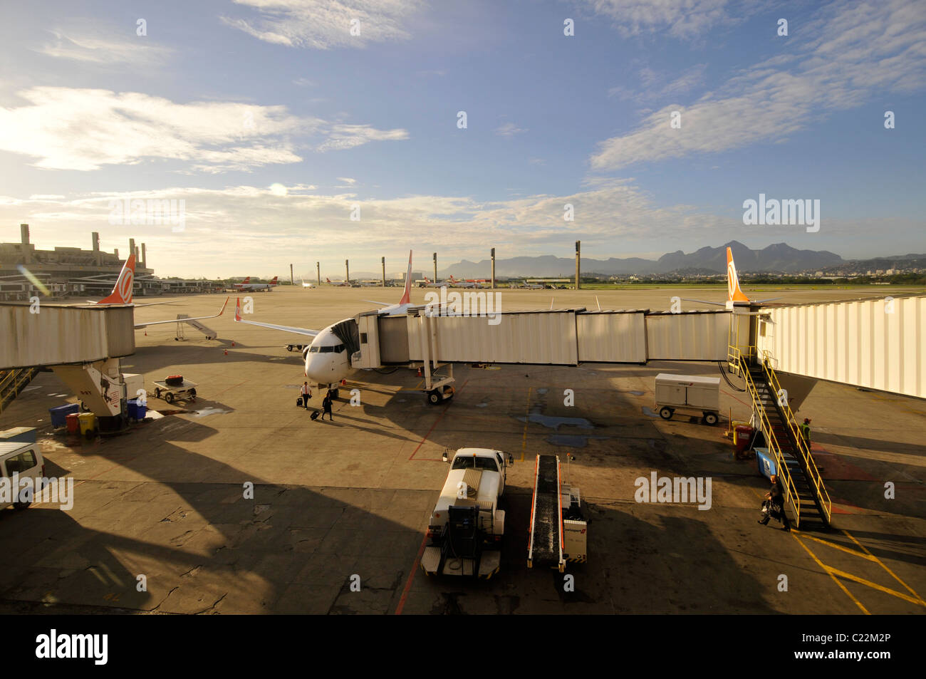 Gol Airline airplanes parked on tarmac, Galeao or Tom Jobim International Airport, Rio de Janeiro, Brazil Stock Photo