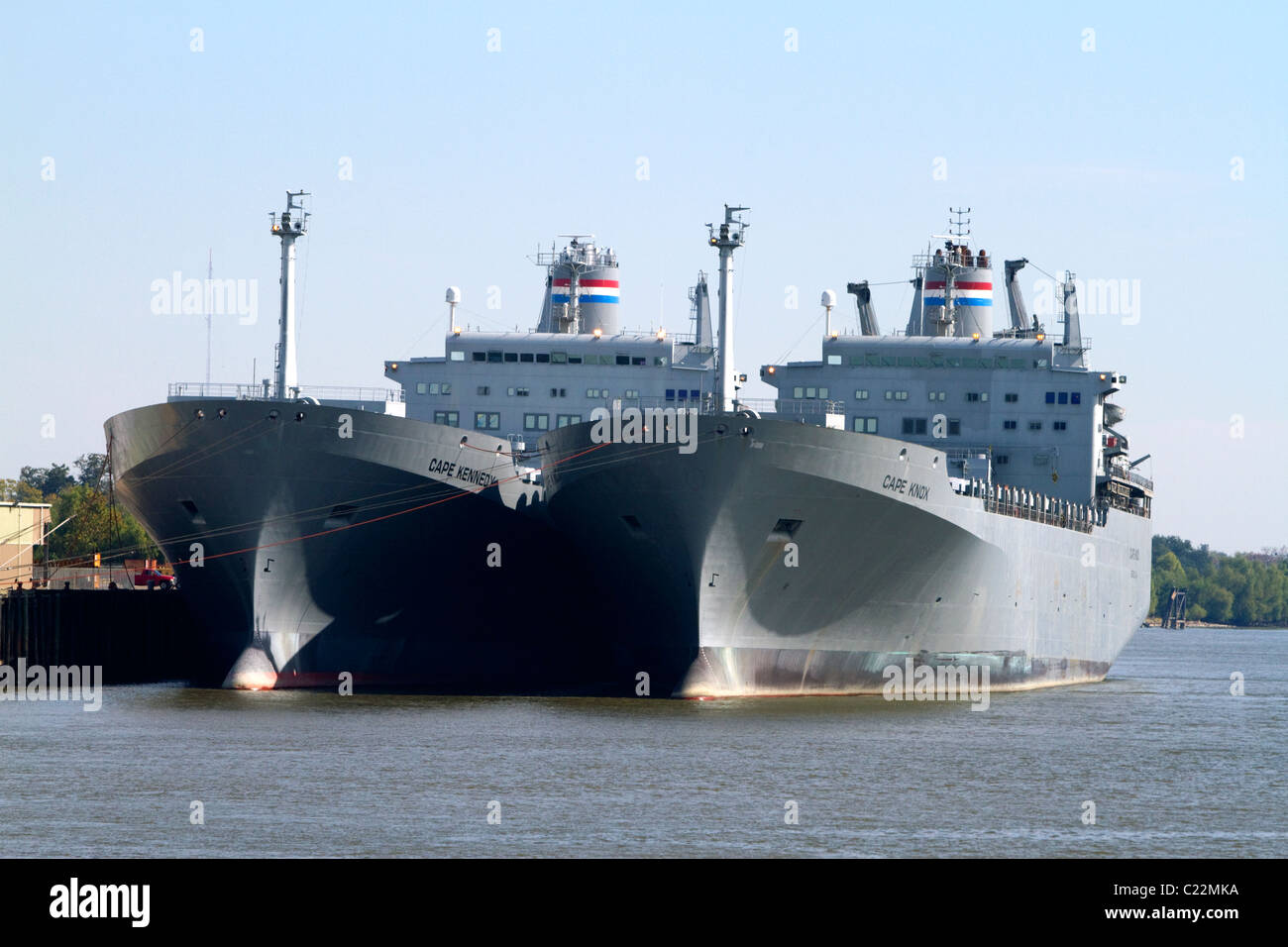 Military Sealift Command's Roll-on/Roll-off ships on Ready Reserve Force on the Mississippi River at New Orleans, Louisiana, USA Stock Photo
