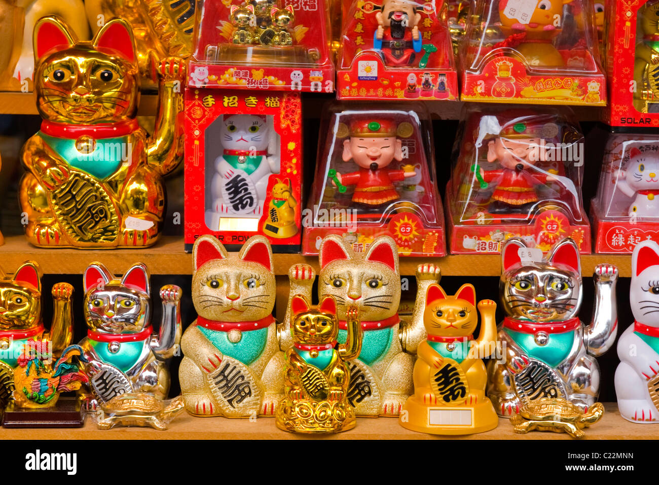 London China Town shop display of ceramic Chinese lucky waving
