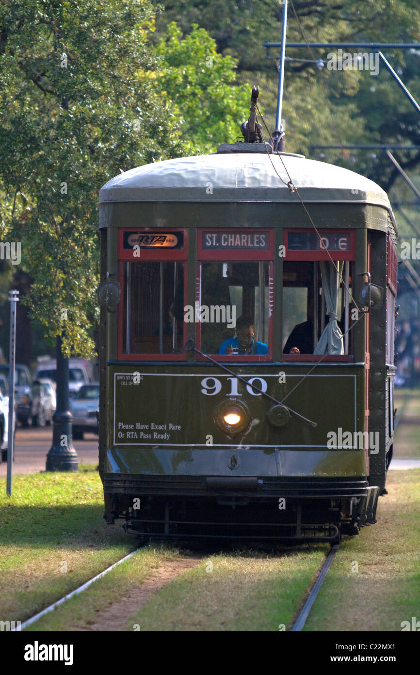 St. Charles Streetcar Line in the Garden District of New Orleans, Louisiana, USA. Stock Photo