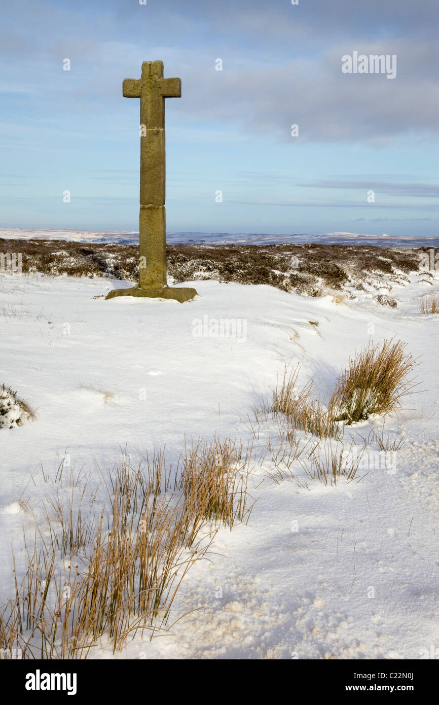 Young Ralph Cross is the the adopted logo of the North York Moors, located at Westerdale Moor, North York Moors, Yorkshire Stock Photo