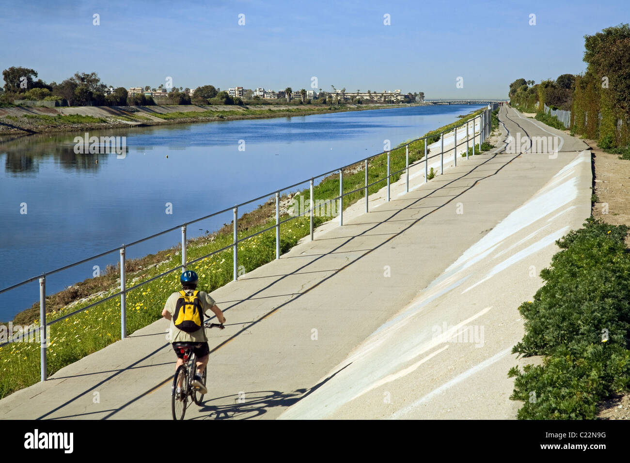 Bicycle path along Ballona Creek, Los Angeles, Calififornia, USA Stock Photo