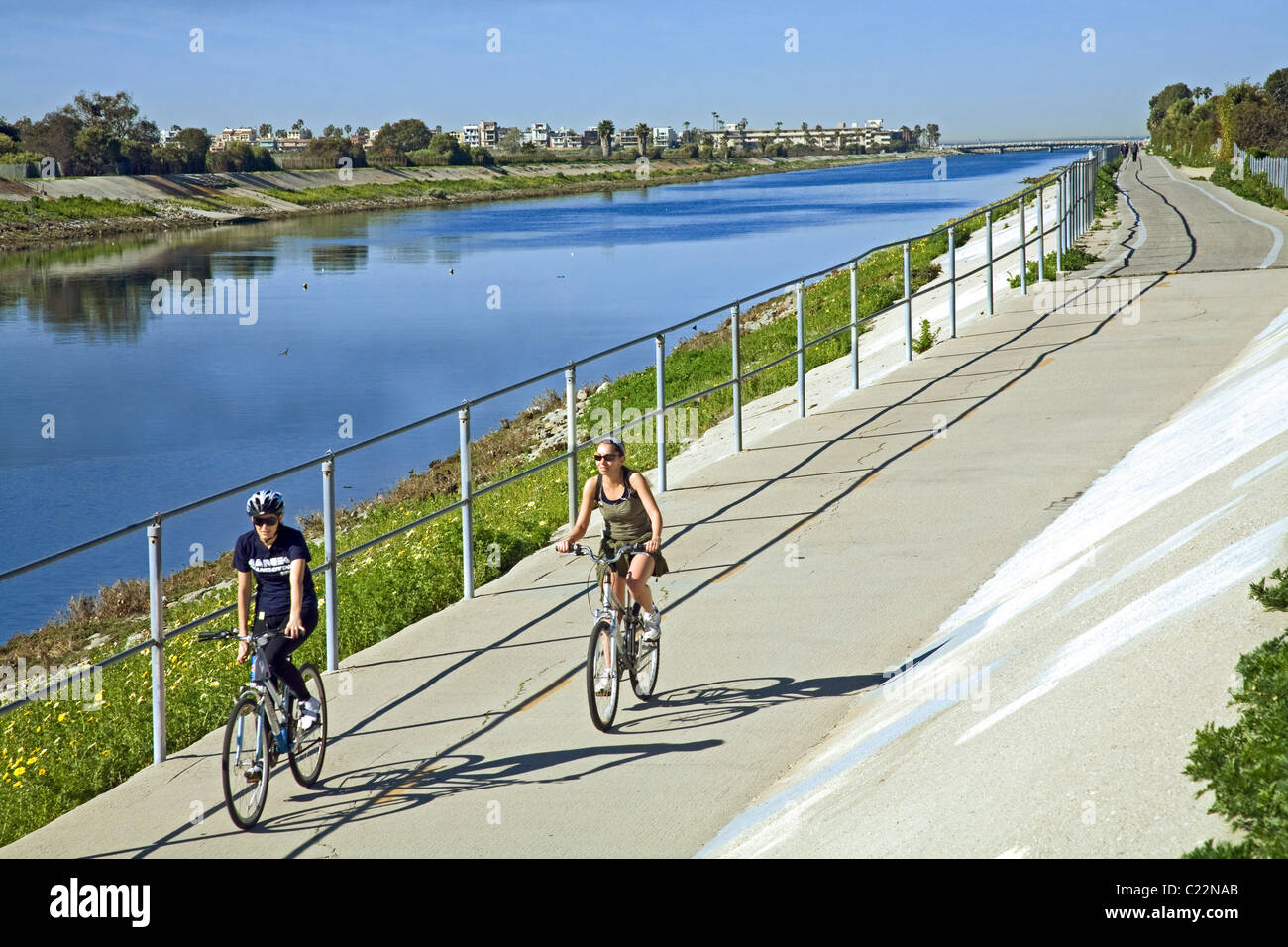 Bicycle path along Ballona Creek, Los Angeles, California USA Stock Photo