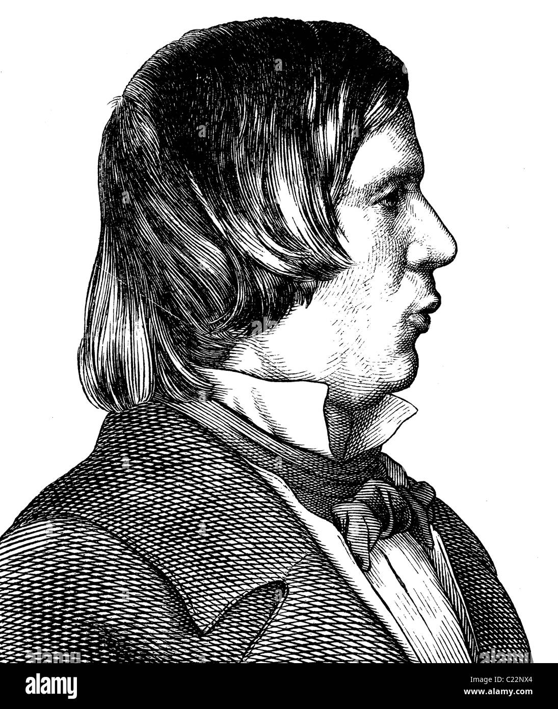Digital improved image of Robert Schumann, 1810 - 1856, composer, Portrait, historical illustration, 1880 Stock Photo