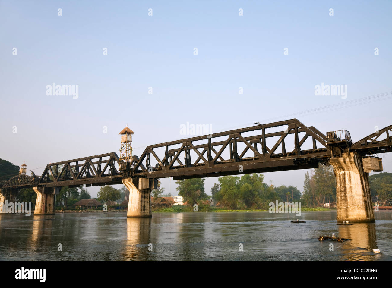 The Death Railway Bridge (Bridge over the River Kwai).  Kanchanaburi, Kanchanaburi, Thailand Stock Photo