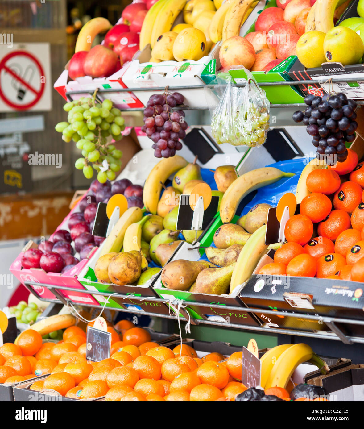 Fruit display in front of a Parisian grocery; Paris, France. Charles Lupica Stock Photo