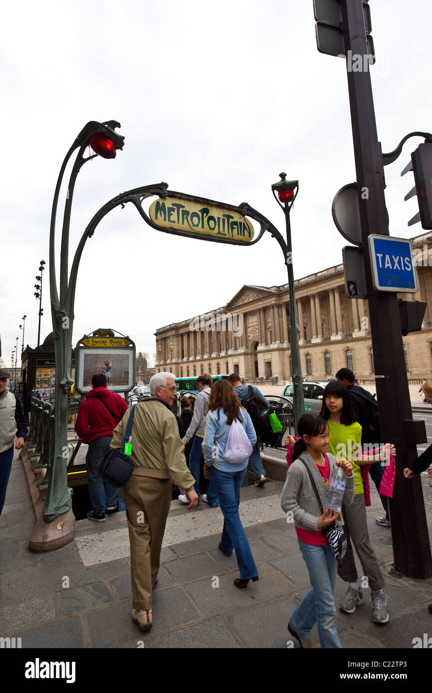 People rushing to / from the metro stop at Louvre-Rivoli; Paris France. Charles Lupica Stock Photo