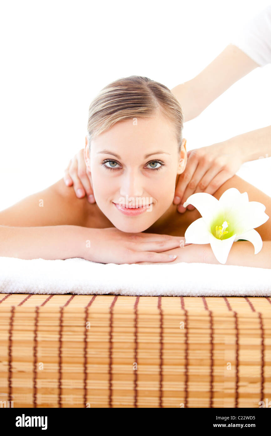 Pretty woman enjoying a back massage Stock Photo Alamy