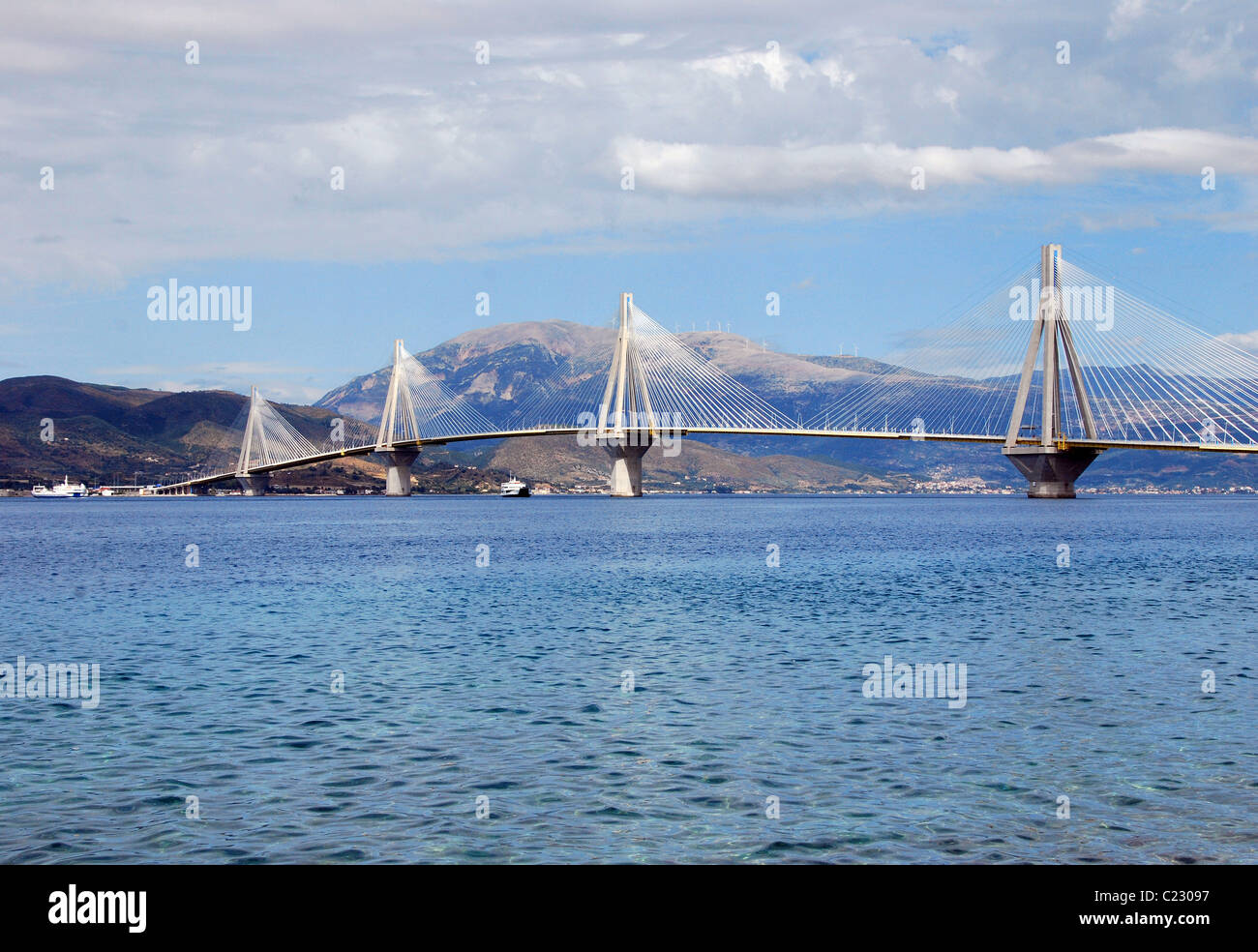 The Rion-Antirion bridge across the Gulf of Corinth near Patras, Greece