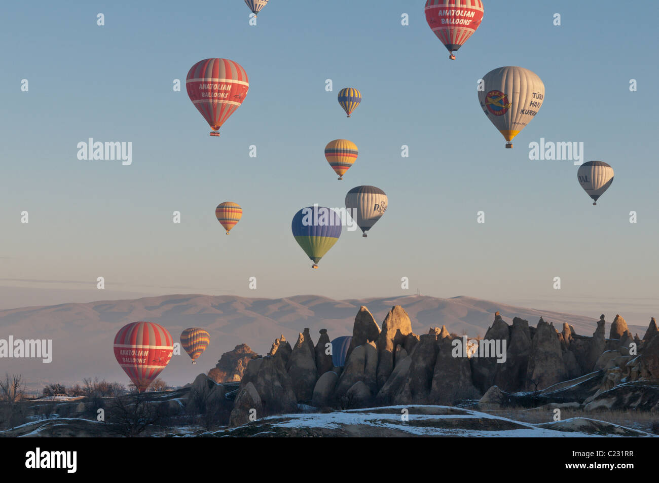 Hot Air Ballooning in Cappadocia,Central Anatolia of Turkey Stock Photo