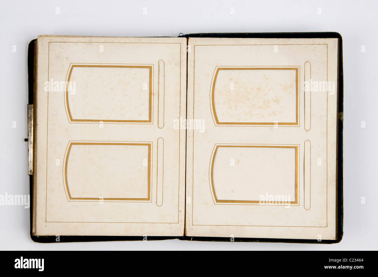 Open album displaying empty pages for photographs or keepsakes set ...