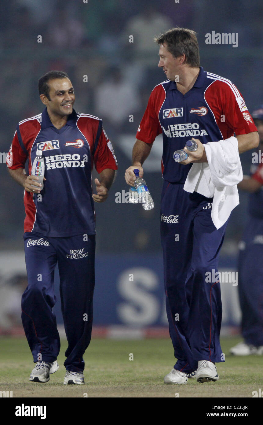 Virender Sehwag and Glenn McGrath of the Delhi Daredevils The Airtel Championship League Twenty20 game between Delhi Daredevils Stock Photo - Alamy Virender Sehwag and Glenn McGrath of the Delhi Daredevils The Airtel Championship League Twenty20 game between Delhi Daredevils Stock Photo - Alamy