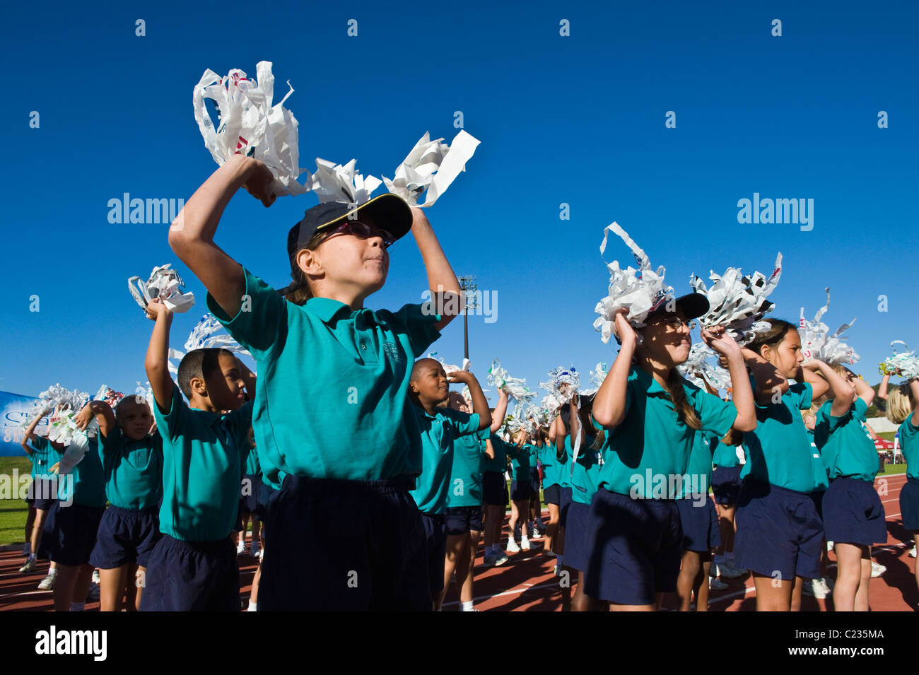 South African school children perform at a sports competition, Bellville, Western Cape, South