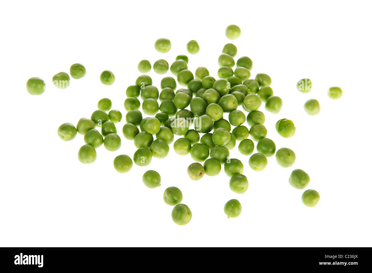 Many green peas isolated on white background Stock Photo