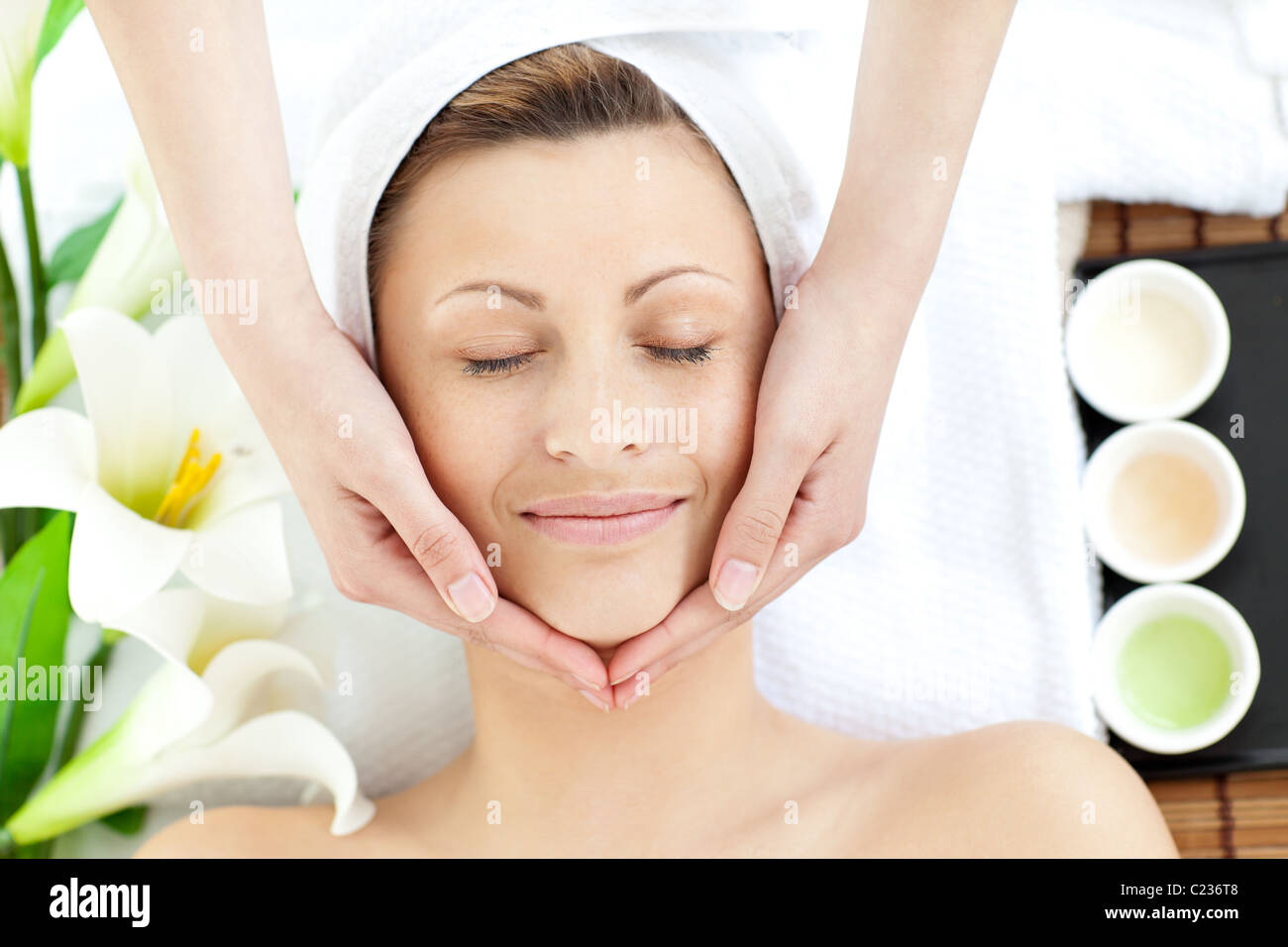 Brilliant woman having a massage Stock Photo - Alamy