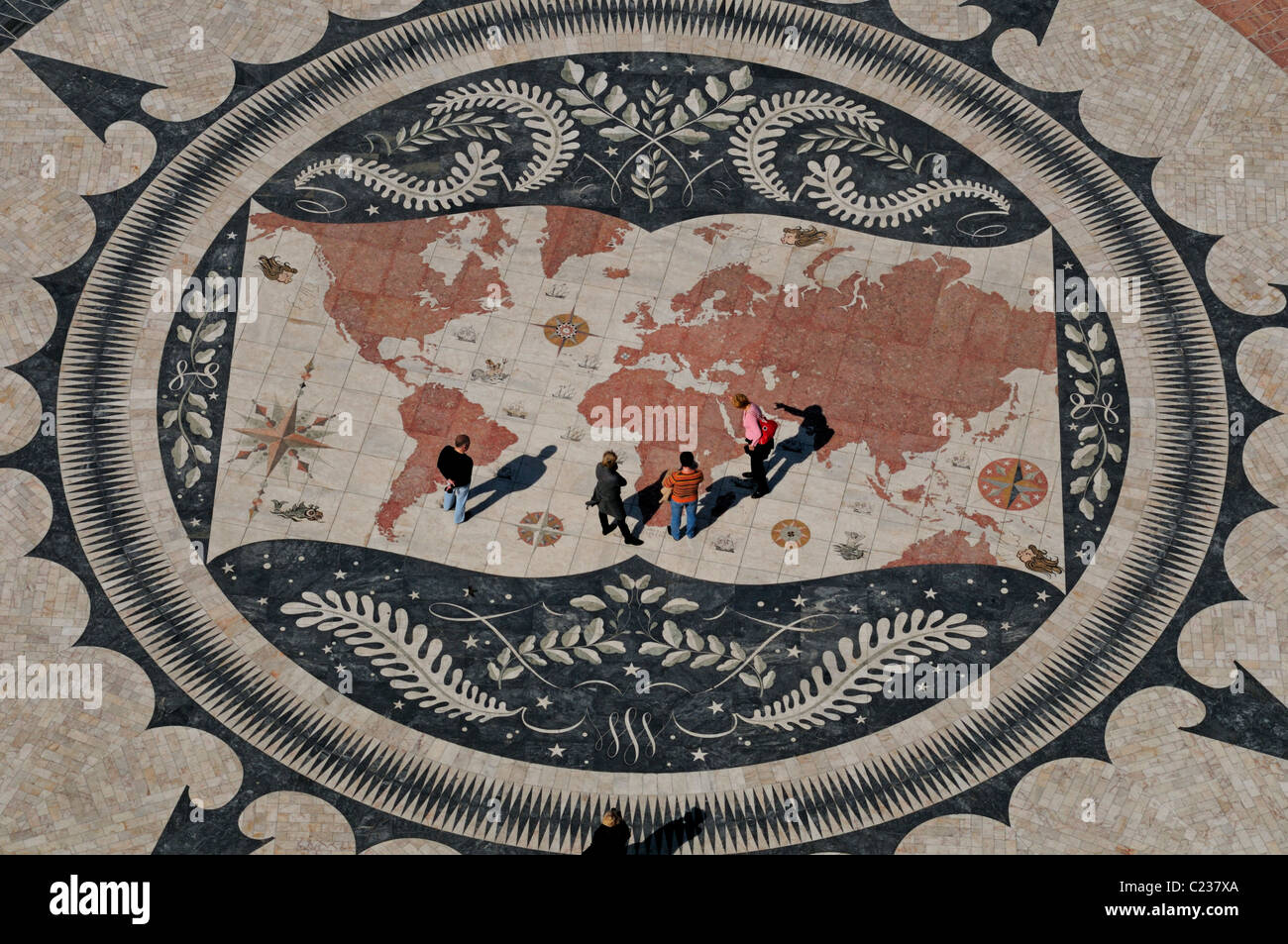 Portugal, Lisbon: World Map and Compass Rose seen from the Monument of the Discoveries in Belém Stock Photo