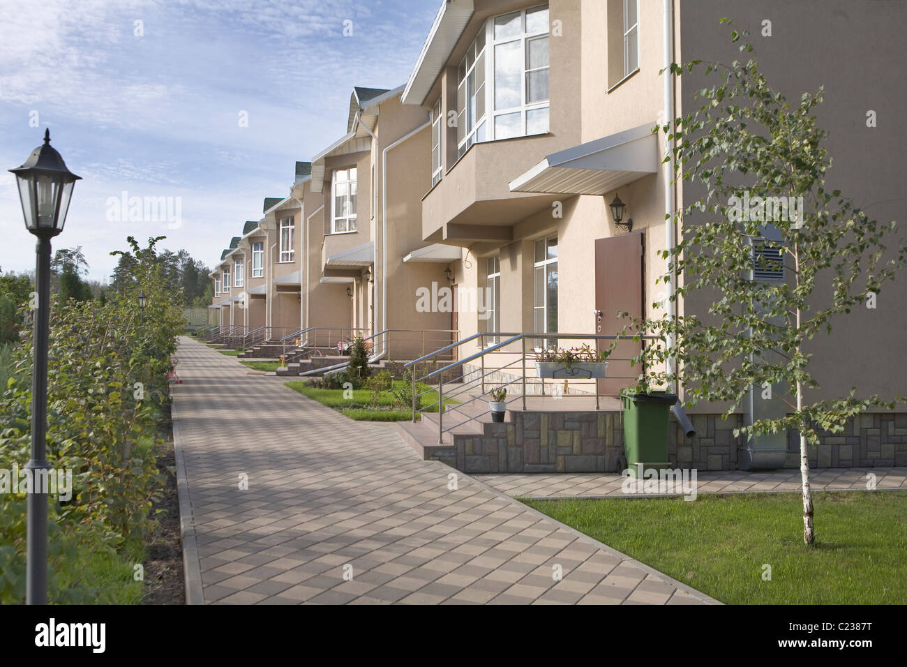 Footpath in new housing development Stock Photo