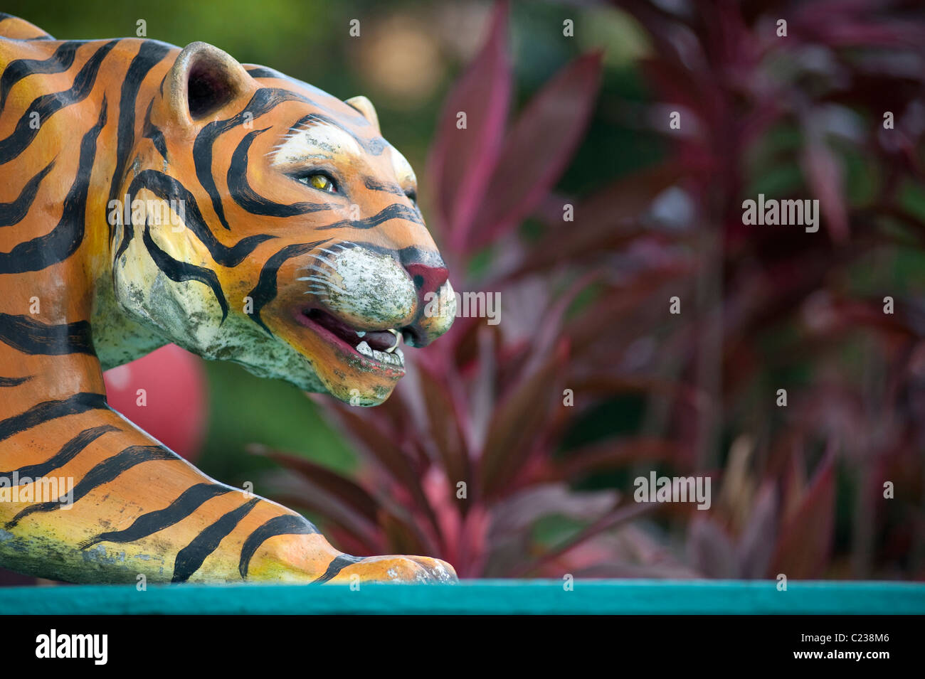 A sculpture of a tiger at Haw Par Villa, the former Tiger Balm Gardens