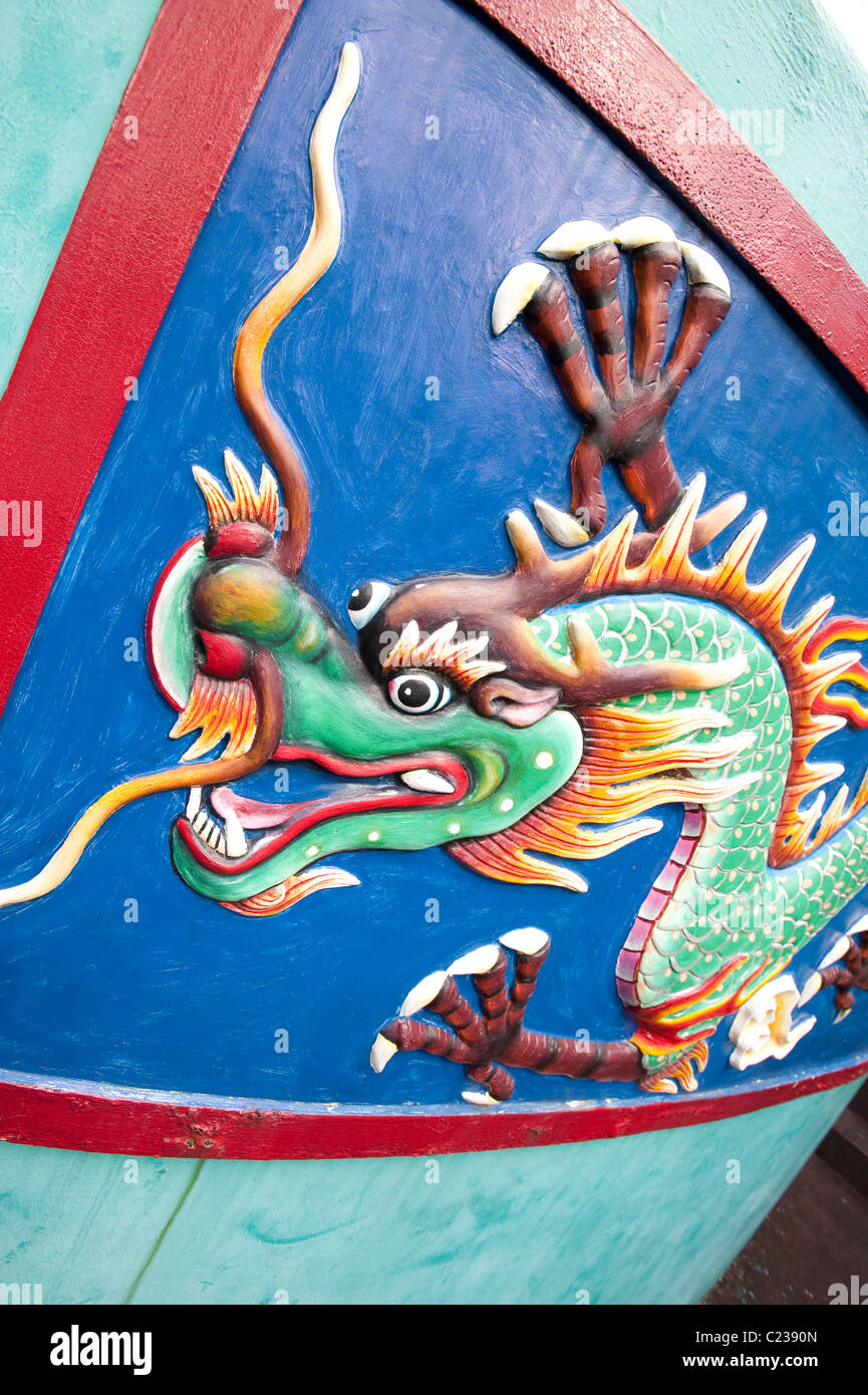 Brightly painted Dragon motif at Haw Par Villa, the former Tiger Balm